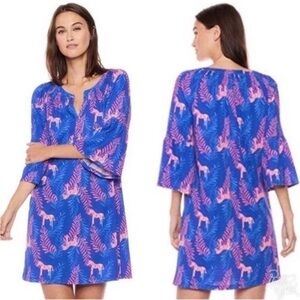 Lilly Pulitzer Blue Dress with Pink Leaf Patterns